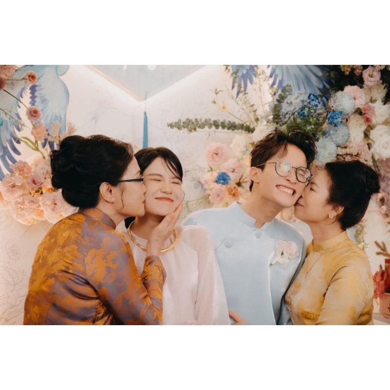 Áo dài nam tiệc hỏi cưới xanh trời