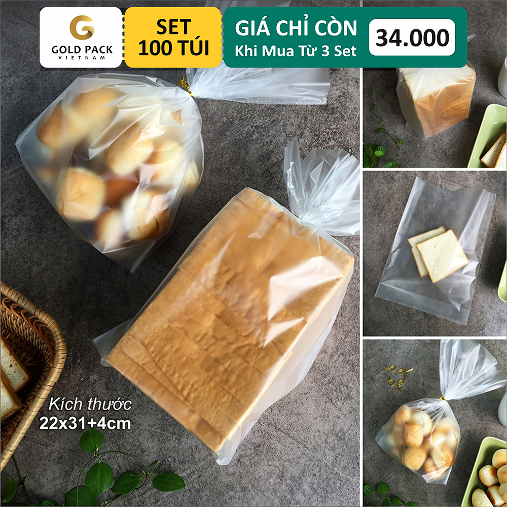Túi Bánh Mì Sandwich Mờ - Set 100 Túi Kèm Dây Kẽm [Gold Pack Viet Nam]