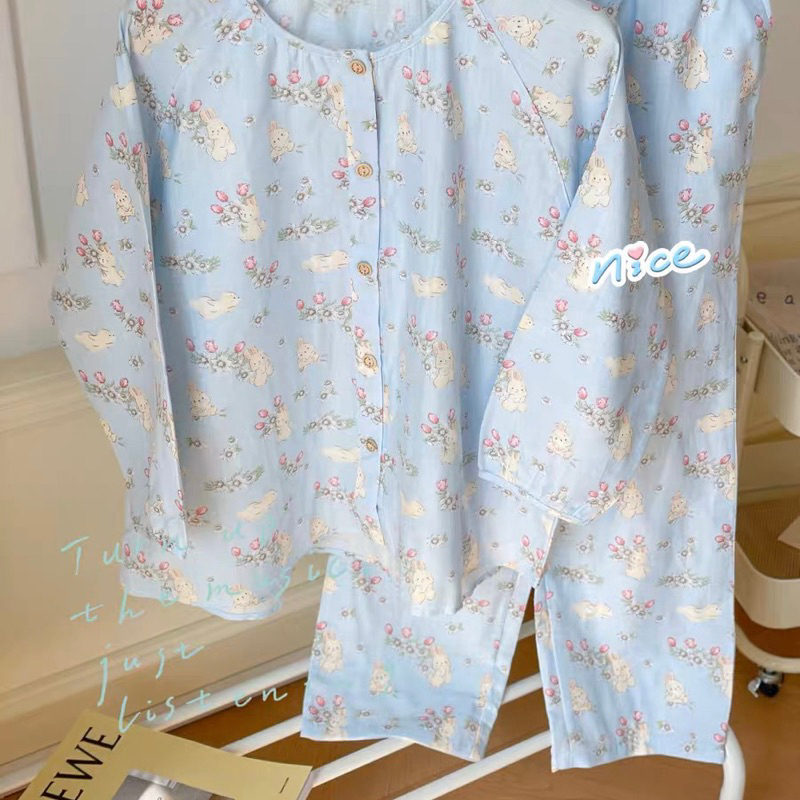𝐚𝐬𝐡𝐞𝐱𝐢𝐧𝐜𝐡𝐚𝐨:  pyjama, bộ mặc nhà cổ tròn hoạ tiết nông trại thỏ cutie thô cotton