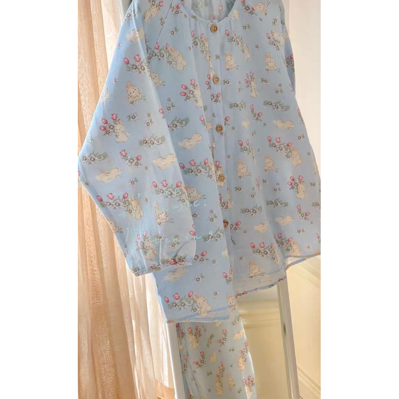 𝐚𝐬𝐡𝐞𝐱𝐢𝐧𝐜𝐡𝐚𝐨:  pyjama, bộ mặc nhà cổ tròn hoạ tiết nông trại thỏ cutie thô cotton