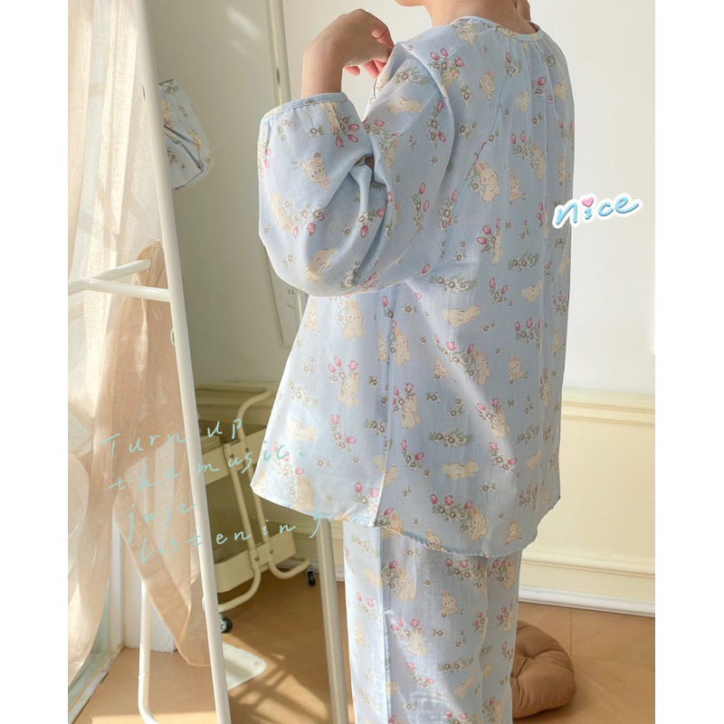 𝐚𝐬𝐡𝐞𝐱𝐢𝐧𝐜𝐡𝐚𝐨:  pyjama, bộ mặc nhà cổ tròn hoạ tiết nông trại thỏ cutie thô cotton