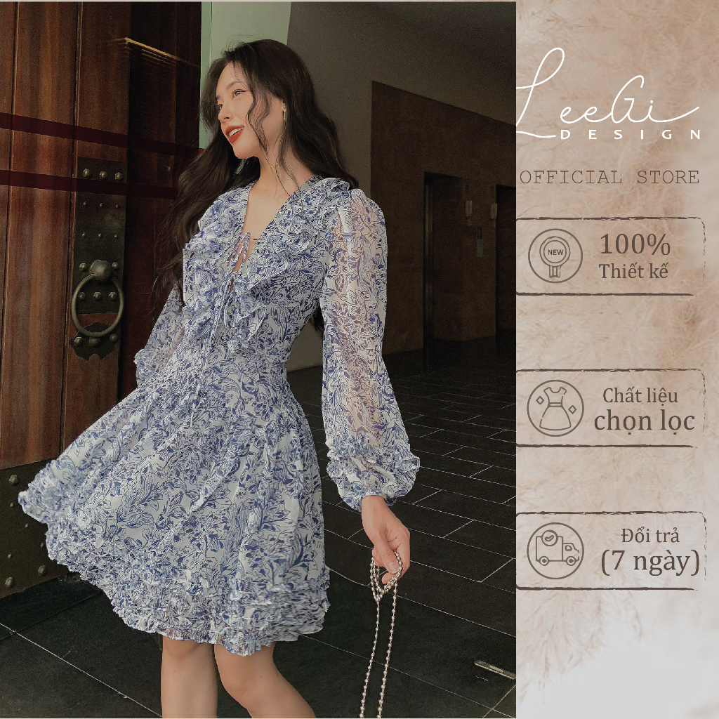 Váy đầm đan dây cổ LeeGi Design tay dài chiết eo Min6095