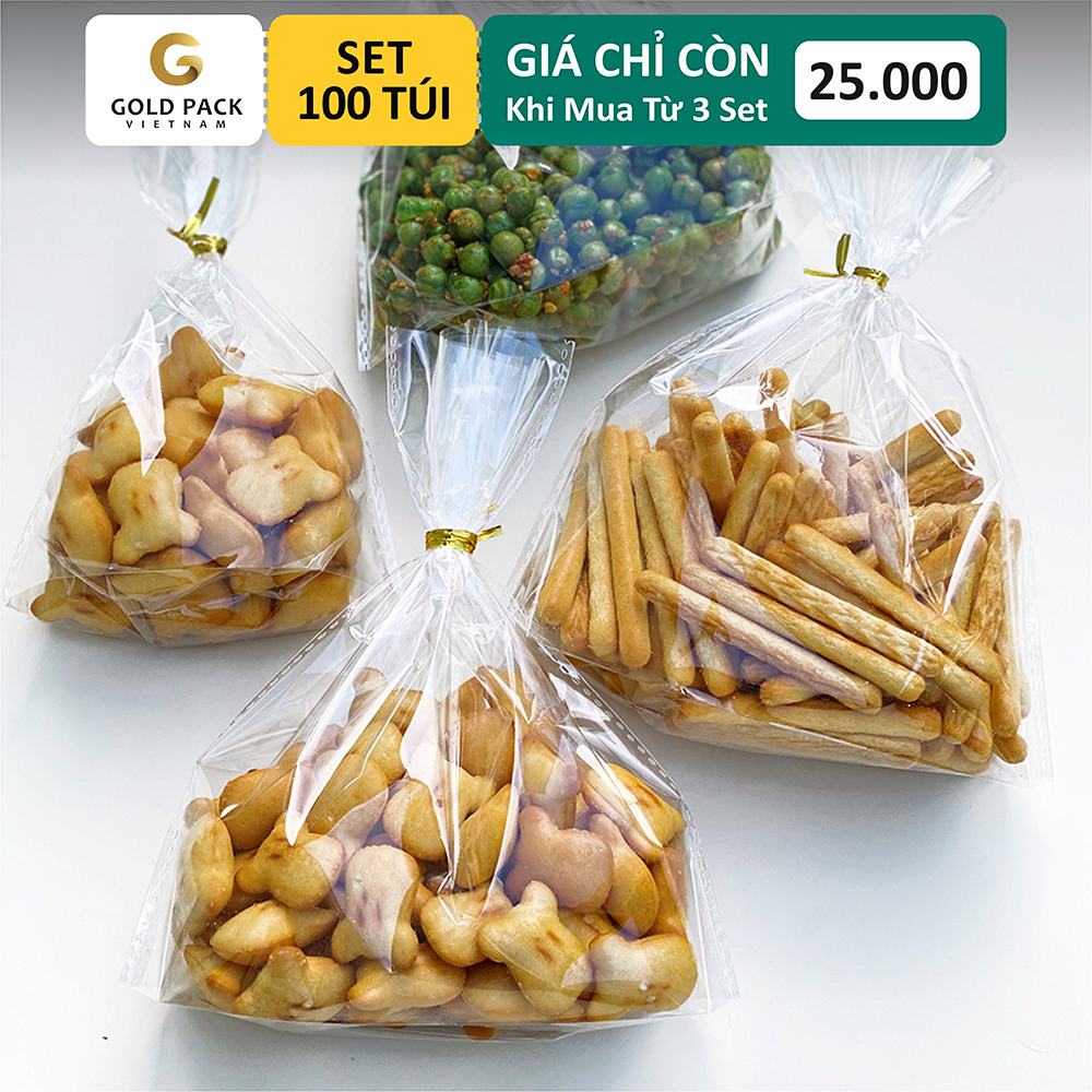 Túi Đựng Bánh Qui, Bánh Cookies Đáy Đứng - Set 100 Túi + Dây Kẽm [Gold Pack Viet Nam]