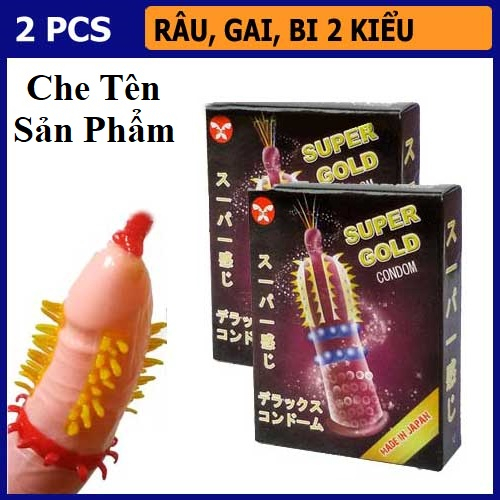 [Tặng Quà 35K] Hộp 2 Cái Bao Cao Su Supper Gold, Bcs Có Gai Dài, Tăng Cảm Giác, Nhiều Gel Kéo Dài Thời Gian Lâu Hơn.