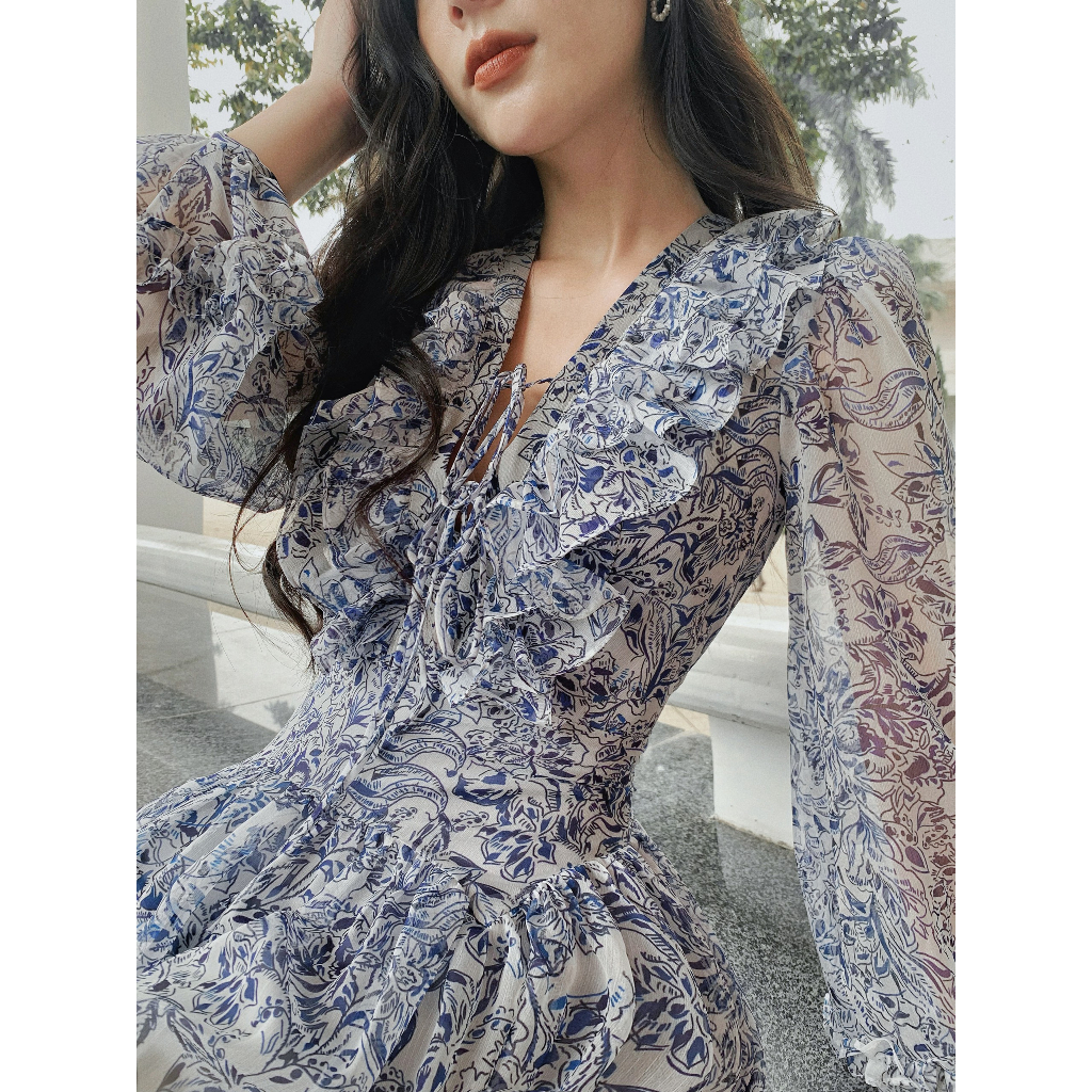 Váy đầm đan dây cổ LeeGi Design tay dài chiết eo Min6095