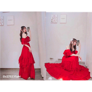 gv15-💃đầm maxi phi đỏ rớt vai