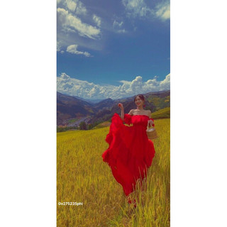 gv15-💃đầm maxi phi đỏ rớt vai