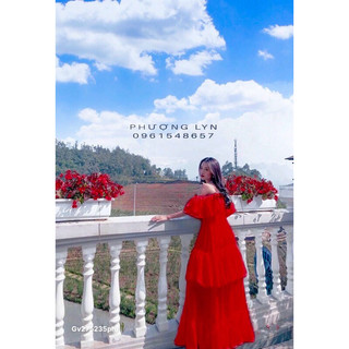 gv15-💃đầm maxi phi đỏ rớt vai