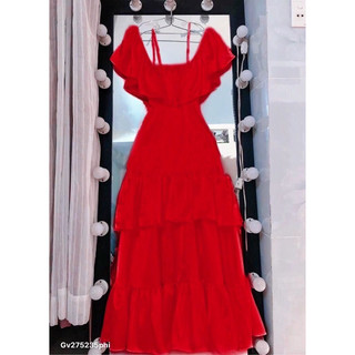 gv15-💃đầm maxi phi đỏ rớt vai