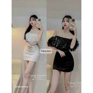 gv15- đầm body Cotton thái phối tơ bẹt vai, 2 màu, 45-55kg