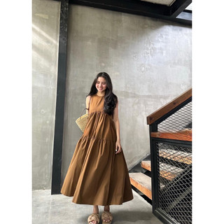 [Ib trước khi đặt❤️] Váy midi Vero màu nâu sang chảnh, vải không nhăn nhàu