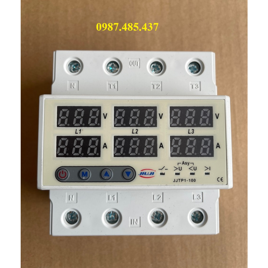 Thiết bị bảo vệ điện áp 3 pha 100A, bảo vệ mất pha,mất trung tính, quá tải, đảo pha lệch pha