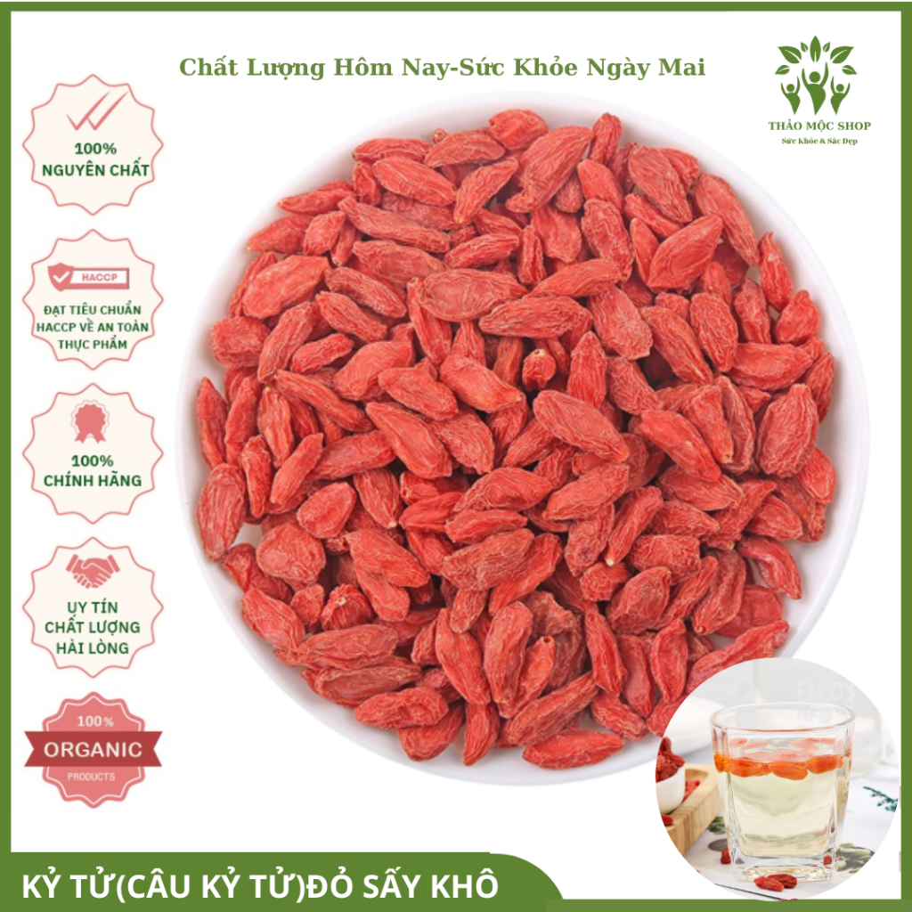 Kỷ Tử Đỏ (Câu Kỉ Tử) 100gr Sấy Khô Quả To Đỏ Đều Giúp Đẹp Da, Bổ Máu, Dễ Ngủ, Sáng Mắt