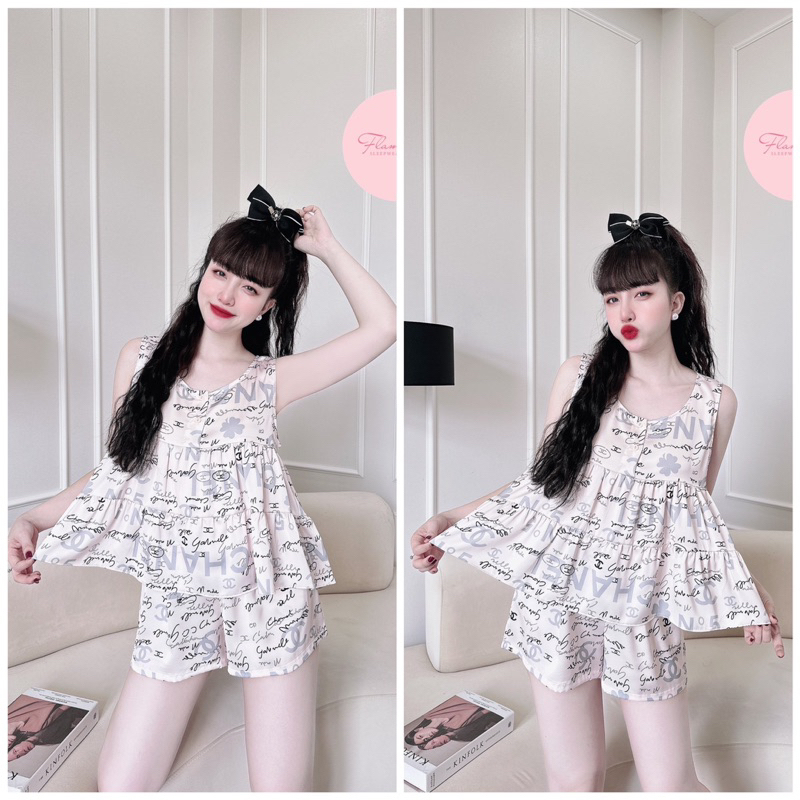 SP_99 Đồ bộ pijama BOLOBALA quần đùi áo sát nách thiết kế đơn giản, dễ mặc, chất lụa latin mặc nhà rất cưng