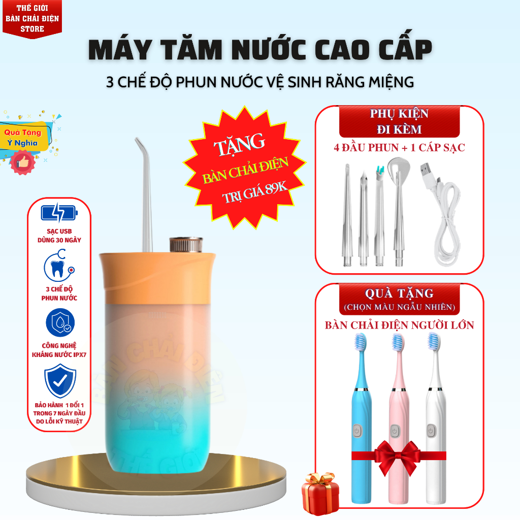 Máy Tăm Nước BRUMIVO Cao Cấp S57 Có 3 Chế Độ Chăm Sóc Răng Miệng Toàn DIện, Pin 30 Ngày, Chống Nước IPX7