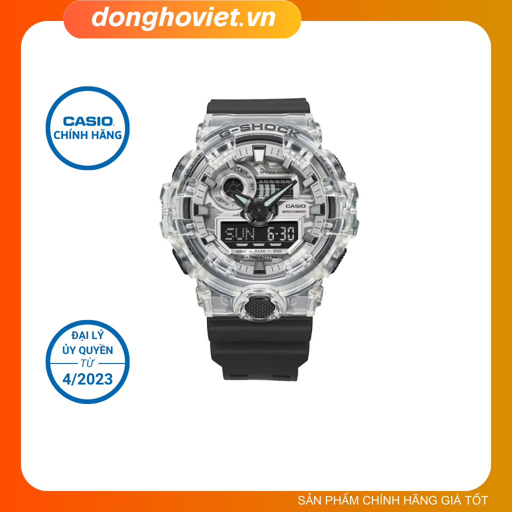 [G-Shock] Đồng hồ nam casio GA-700SKC-1ADR Dây nhựa đen| Vỏ trong suốt| Kim | Số | Chính hãng 100% [DHV - Donghoviet]