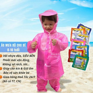 Áo mưa bộ trẻ em cho bé 1-10 tuổi,Có kính che mặt chắn nước,Vải nhựa dẻo siêu bền trong suốt,Thiên Phú Raincoat for Baby