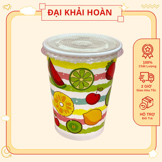 50 Ly Giấy In Hình Trái Cây 14oz – 360ml Có Nắp | Ly giấy cafe | Ly giấy đựng cà phê | Cốc giấy.