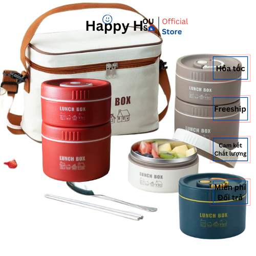 Hộp đựng cơm giữ nhiệt INOX 304 cao cấp an toàn quay được lò vi sóng, nắp ren silicon chống trào