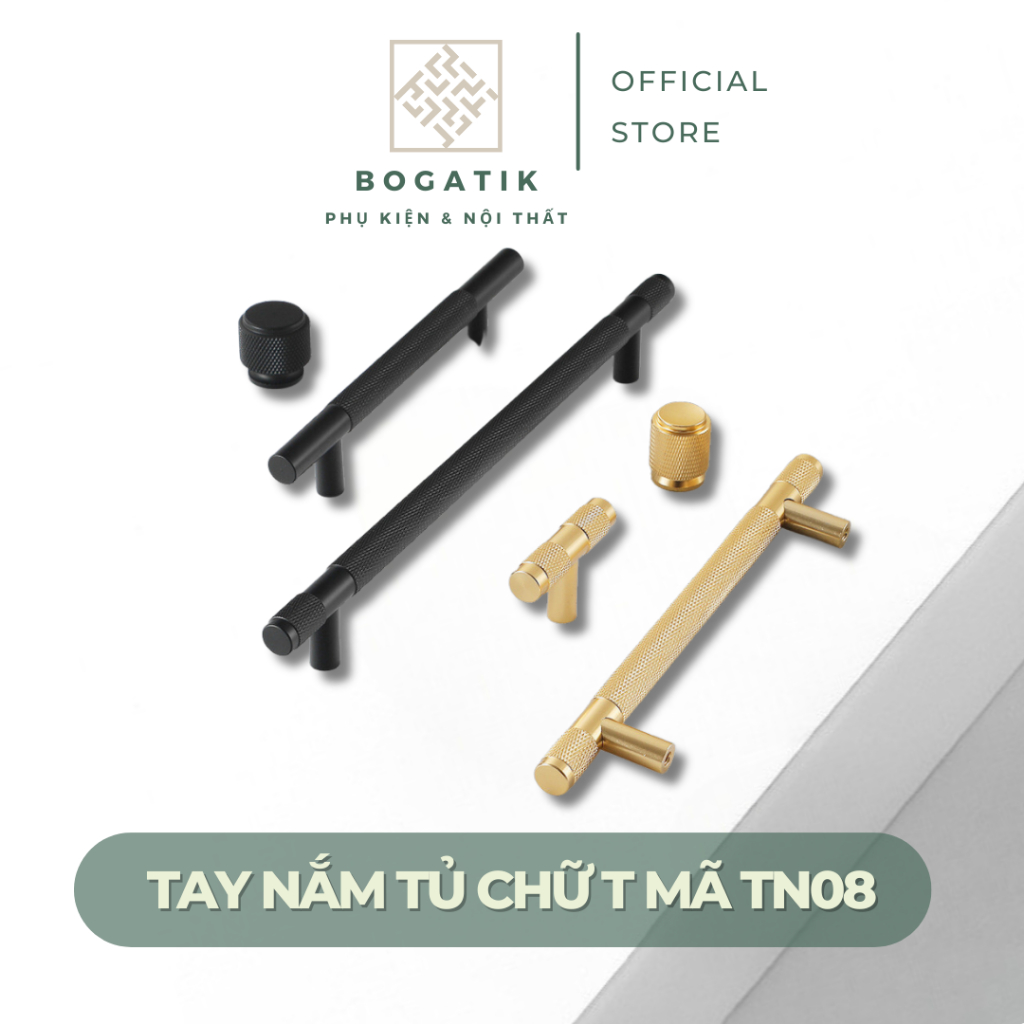 Tay nắm cửa tủ ngăn kéo, tay nắm tủ bếp chữ T hợp kim nhôm màu đen, vàng kim hiện đại mã TN08