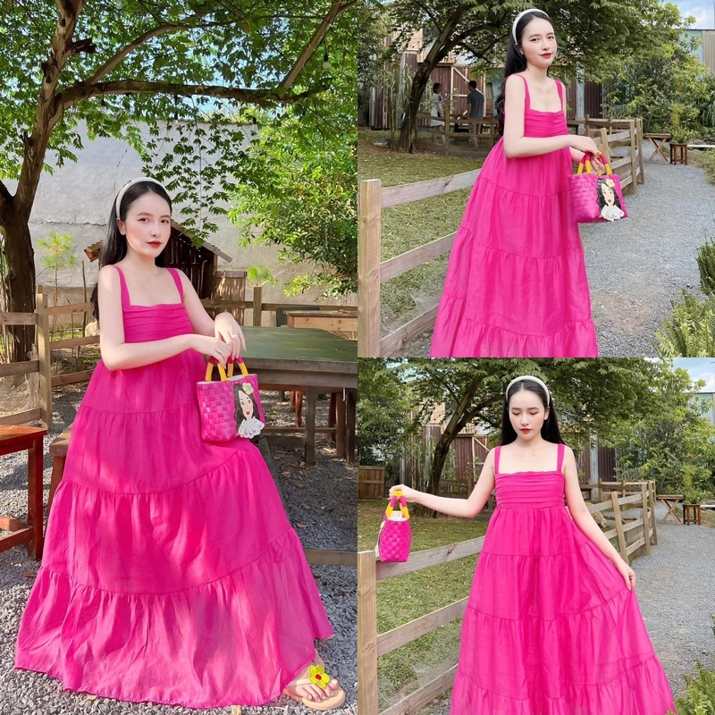 Đầm babydoll, váy maxi đi biển dáng dài chất voan kính hai lớp dạo biển xinh xắn