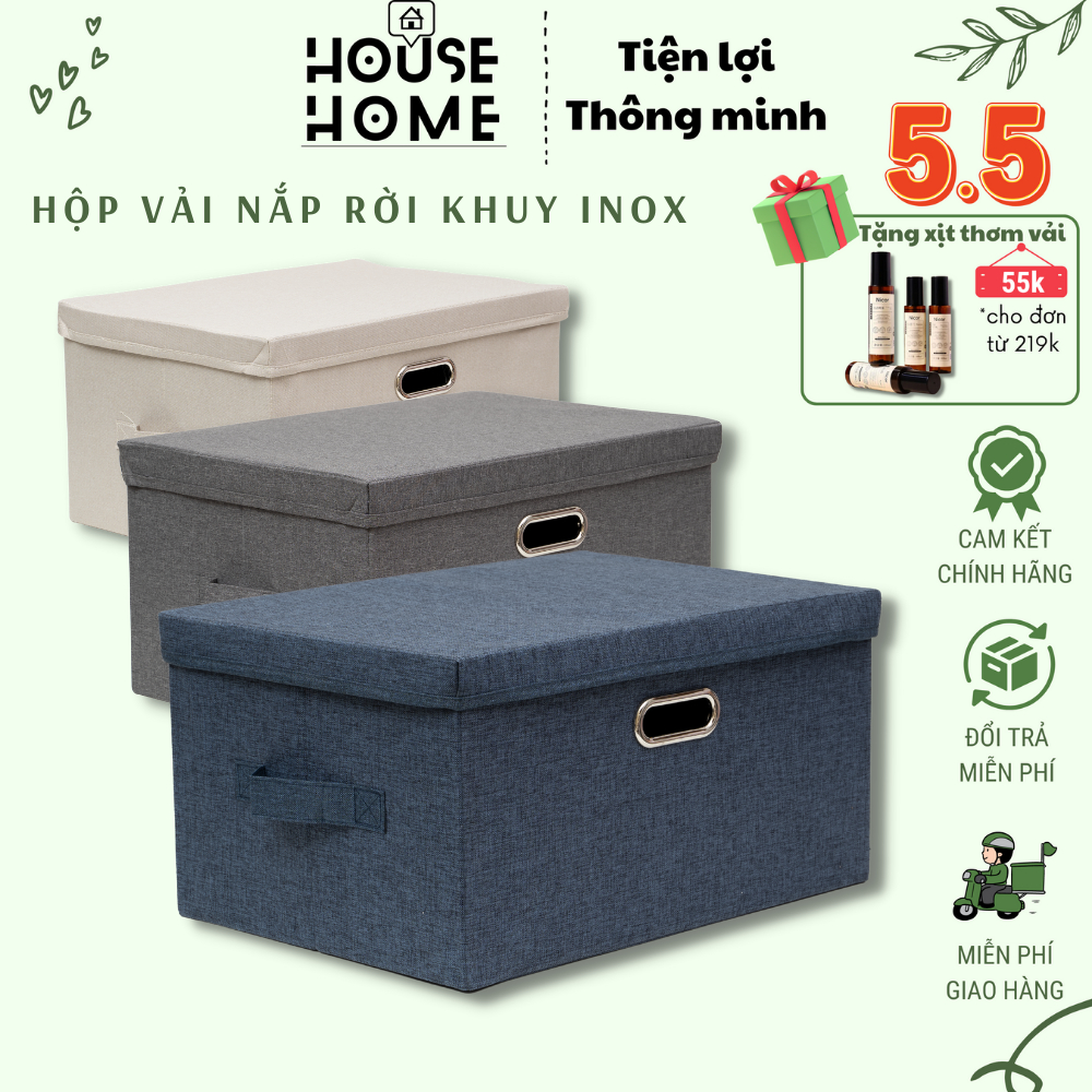 Hộp vải nắp rời, quai inox cứng cáp đựng quần áo, đồ chơi, đồ dùng, gấp gọn tiện ích - HousetoHome