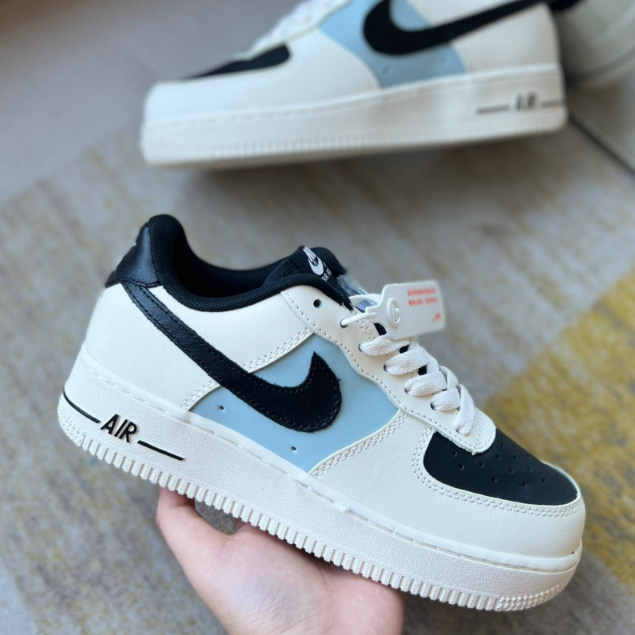 Giày _AF1 Mũi Đen Nam Nữ, giày Air Force 1 Low Cream Black Hót Trend Bản Cao Cấp,Hàng Đẹp.dây giày đen+trắng