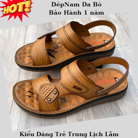 Dép Da Nam Cao Cấp Da Bò,Dép Quai Ngang Đế Cao Su Gầm Kếp Siêu Êm Mềm Dẻo Sang Trọng( BH 1 Năm )