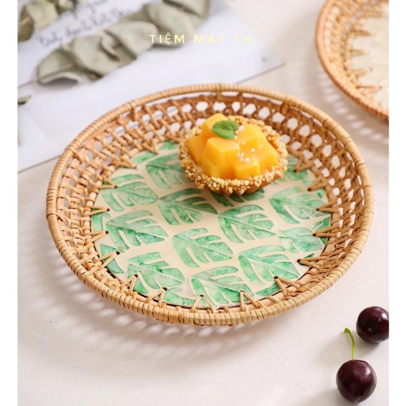 Khay mây khảm trai cách điệu TIỆM MÂY TH, khay đựng hóa quả, bánh kẹo, khay decor, chụp hình sản phẩm
