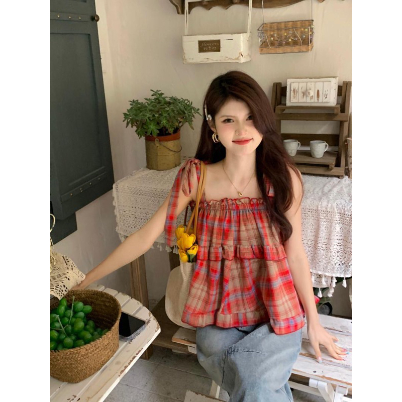 ÁO 2 DÂY BABYDOLL KẺ CARO SIÊU HOT