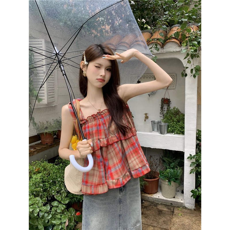 ÁO 2 DÂY BABYDOLL KẺ CARO SIÊU HOT