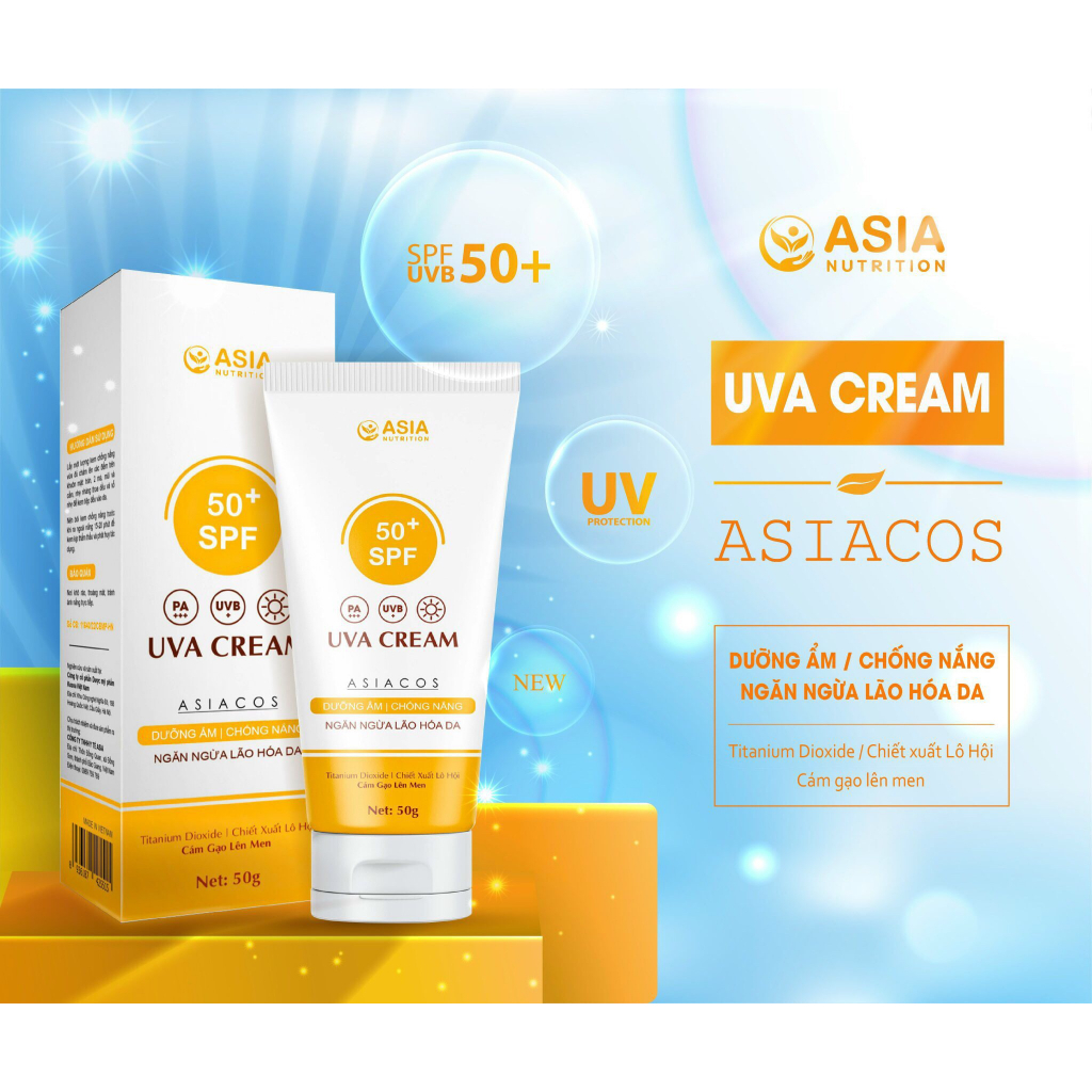 Kem chống nắng cao cấp Asia 50spf+ giúp giữ ẩm, chống nắng, ngăn ngừa lão hóa da