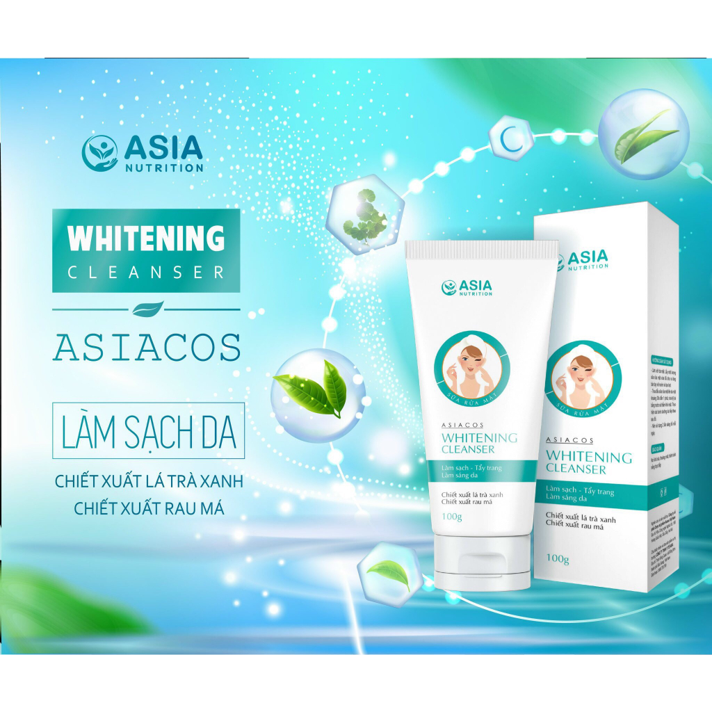 [HSD T3.2024] Sữa rửa mặt cao cấp Whitening Cleanser Asia 100g giúp làm sạch, tẩy trang, làm sáng da