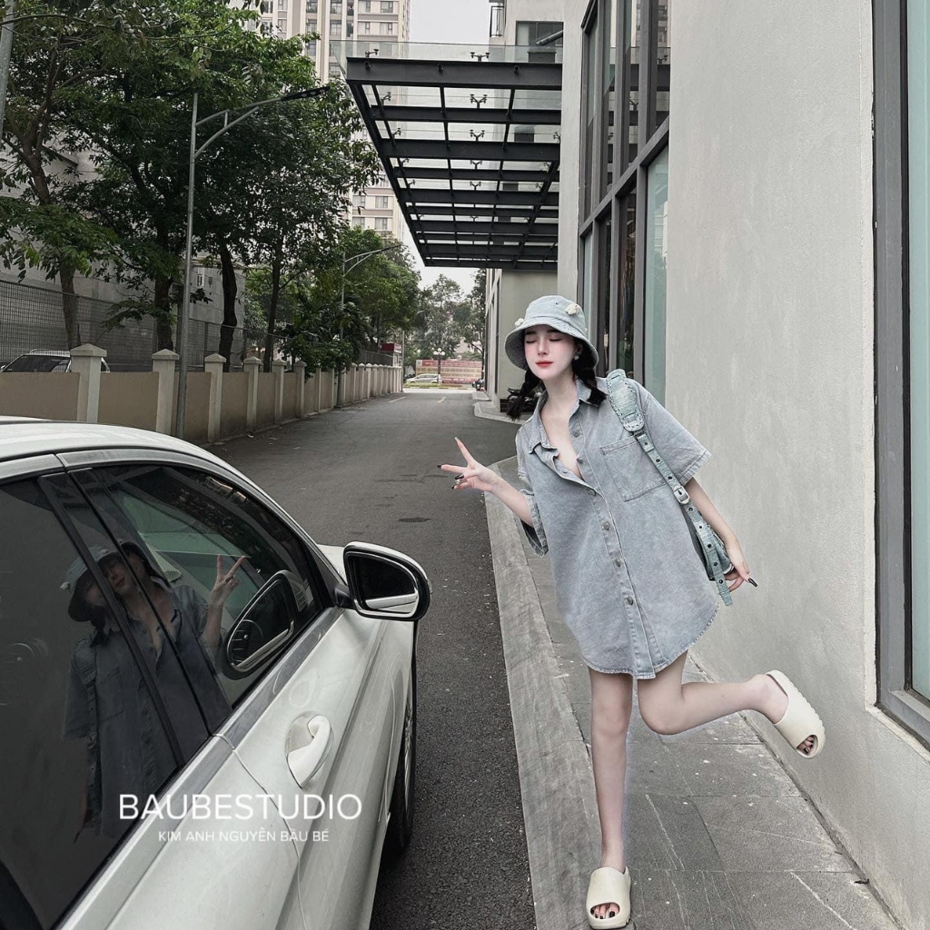Áo Sơ Mi Bò Lưng In Hình Vịt Donald Form Thụng Rộng Cá Tính