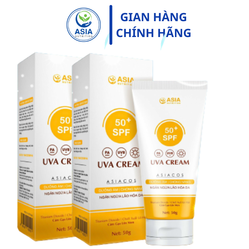 Kem chống nắng cao cấp Asia 50spf+ trọng lượng 50g giúp giữ ẩm, chống nắng, ngăn ngừa lão hóa da