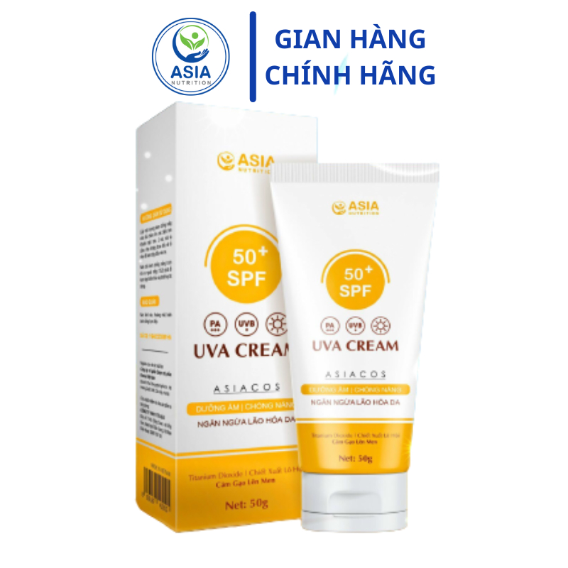 Kem chống nắng cao cấp Asia 50spf+ trọng lượng 50g giúp giữ ẩm, chống nắng, ngăn ngừa lão hóa da