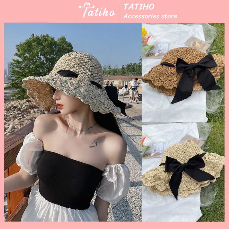 Mũ Cói Unisex Nữ, Nón Cói Chất Mềm Thoáng Mát Họa Tiết Trơn Phối Cột Nơ Phong Cách Tiểu Thư Thời Trang Basic - Mã NC012