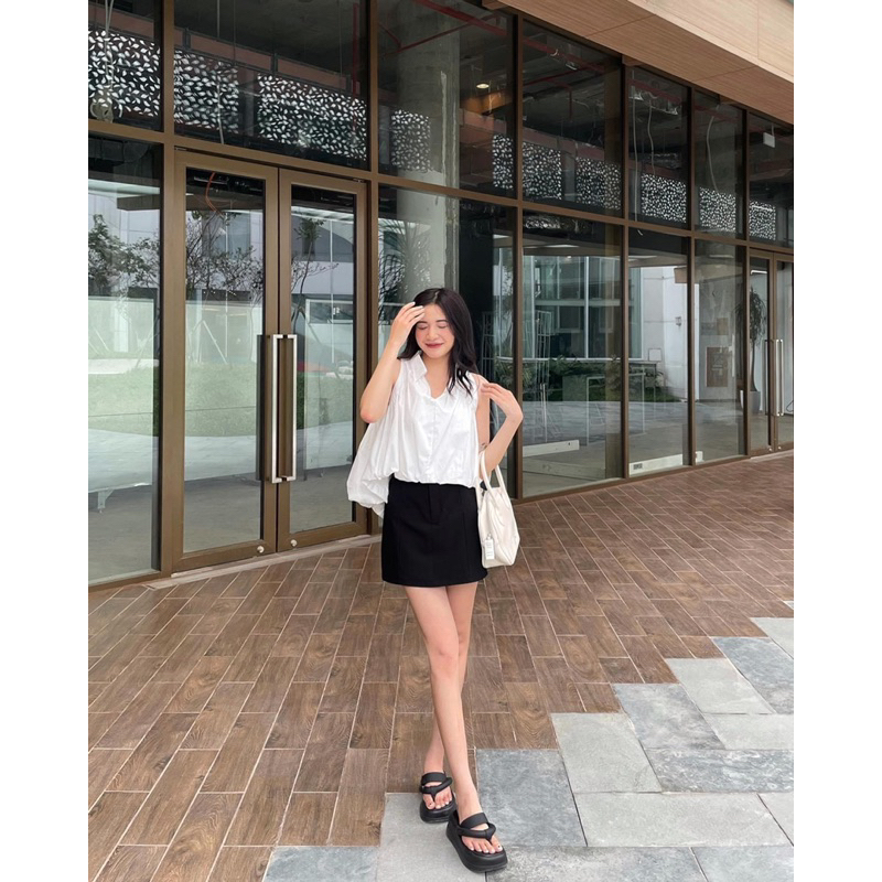 ÁO SƠMI SÁT NÁCH/ÁO KIỂU CROPTOP CỔ BẺ BO CHUN BỒNG EO cực lạ mắt