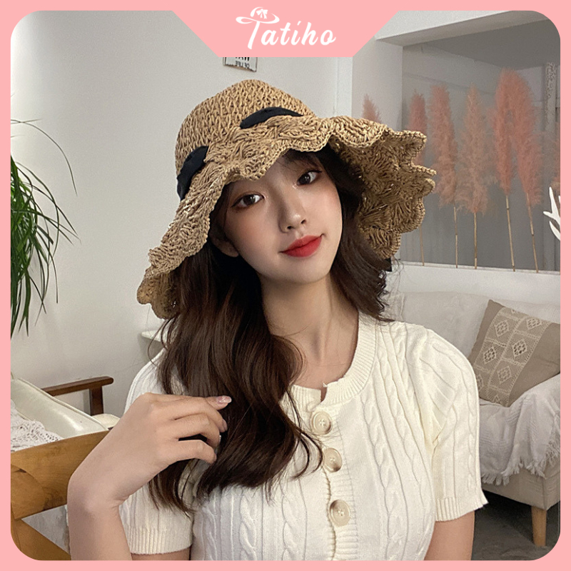 Mũ Cói Unisex Nữ, Nón Cói Chất Mềm Thoáng Mát Họa Tiết Trơn Phối Cột Nơ Phong Cách Tiểu Thư Thời Trang Basic - Mã NC012