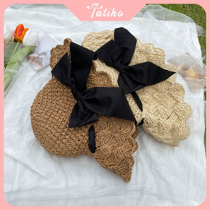 Mũ Cói Unisex Nữ, Nón Cói Chất Mềm Thoáng Mát Họa Tiết Trơn Phối Cột Nơ Phong Cách Tiểu Thư Thời Trang Basic - Mã NC012