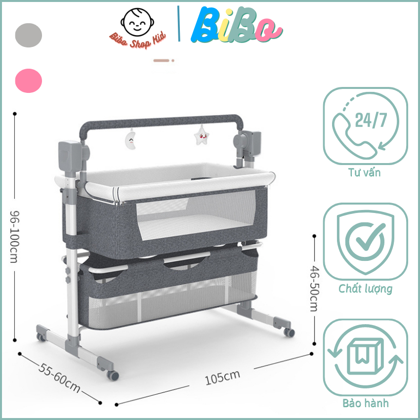 Nôi điện tự động kèm màn có thể ghép liền giường bố mẹ, nôi điện thông minh nâng hạ độ cao - MK035
