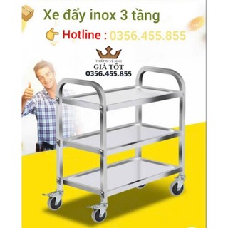 Xe đẩy inox 3 tầng dọn dẹp,dọn thức ăn nhà hàng,khách sạn - Hàng nhập khẩu 750x400x835MM