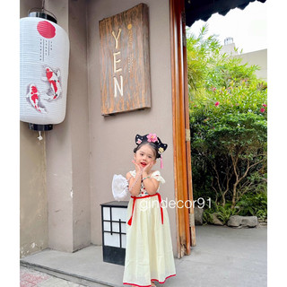 Đầm hán phục siêu dễ thương tặng kèm kẹp tóc cho bé gái