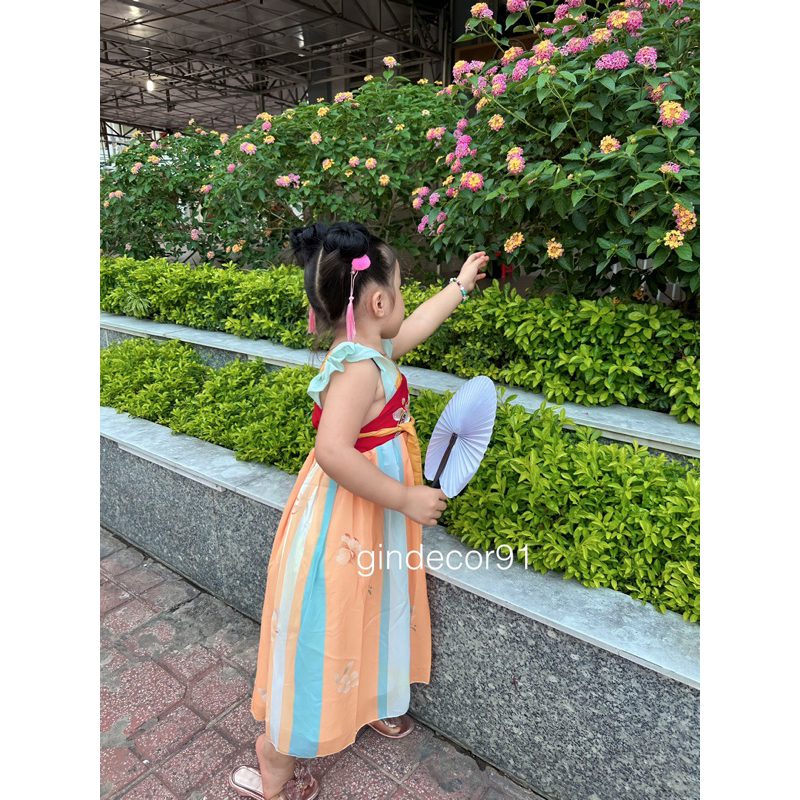 Đầm hán phục siêu dễ thương tặng kèm kẹp tóc cho bé gái