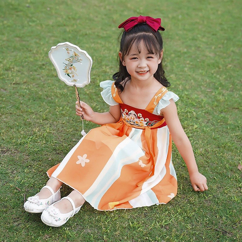 Đầm hán phục siêu dễ thương tặng kèm kẹp tóc cho bé gái
