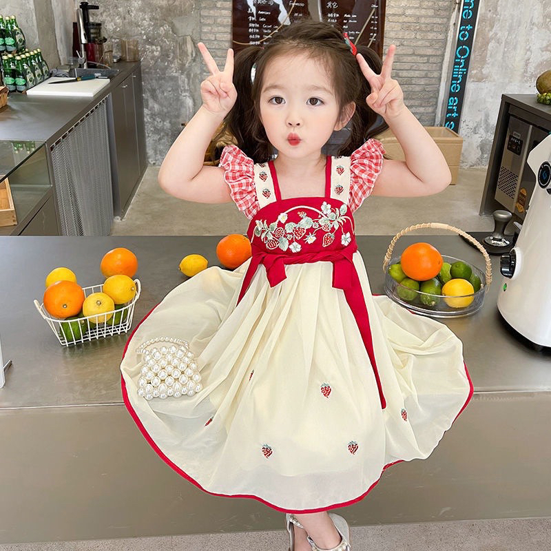 Đầm hán phục siêu dễ thương tặng kèm kẹp tóc cho bé gái
