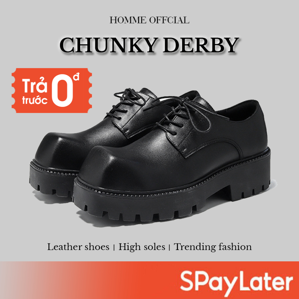 Giày Chunky Derby mũi vuông đế cao, Giày da nam HOMME tăng 4,5cm chiều cao 85666-R