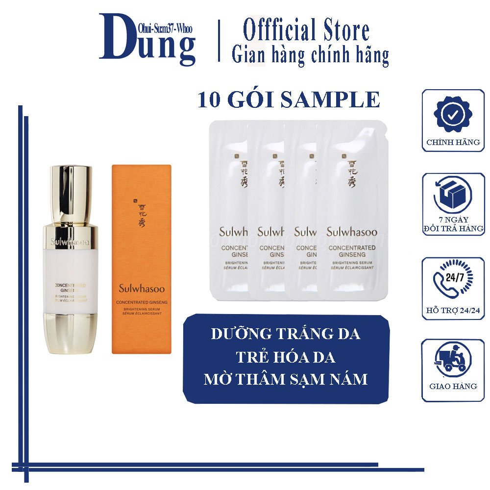 Combo 10 Gói Tinh Chất Nhân Sâm Sulwhasoo Concentrated Ginseng Brightening Serum 1mlx10 - Trắng da, mờ thâm sạm nám