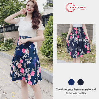 Váy hoa nhí công sở CHERRYSWEET đầm thiết kế liền thân dáng xòe phối áo voan phù hợp đi dạo, đi làm V044