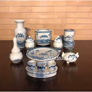 Đèn dầu men rạn vẽ sen (tặng bóng) gốm sứ Bát Tràng